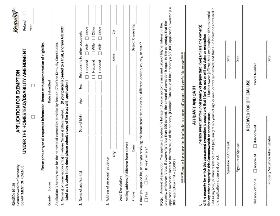 Homestead Exemption Boone County PVA